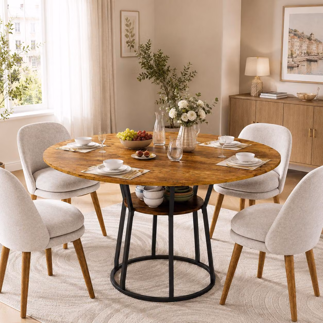 Tavolo da pranzo INONEFT, 120x75 cm, per 6 persone, tavolo da pranzo componibile con 4 piani, tavolo da cucina con ripiano aperto e gambe regolabili
