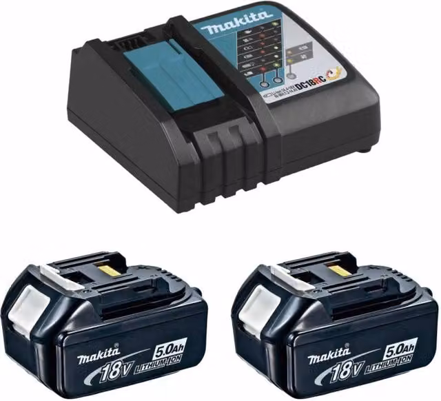 Power Set Makita Nero con 2 Batterie da 18V 5,0 Ah e Caricatore DC18RC