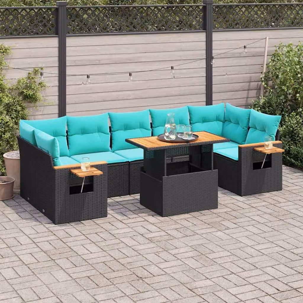 Maison Exclusive - Set da giardino 8 pezzi con cuscini in polyrattan nero