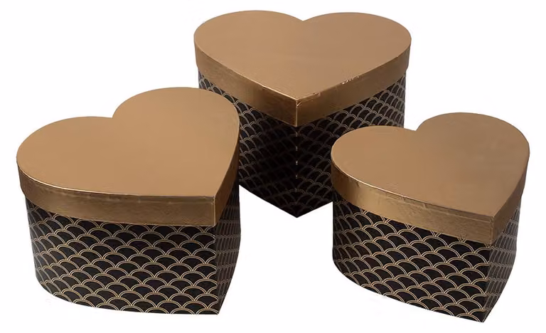 Clayre & Eef Scatola portaoggetti Set di 3 27x24x15 / 24x21x14 / 21x19x12 cm Cartone color oro nero