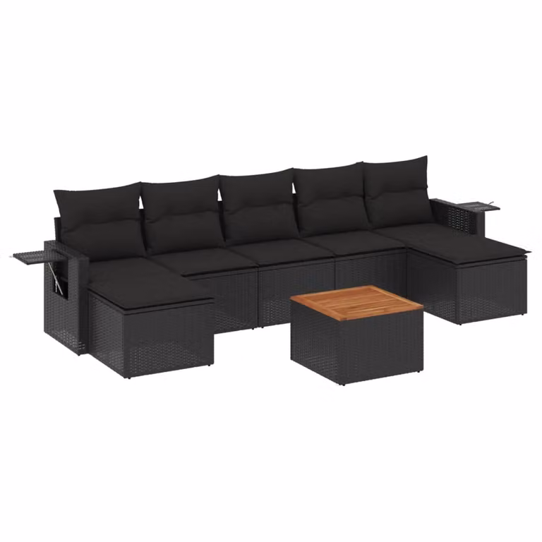 Set Divani da Giardino con Cuscini 8 pz Nero in Polyrattan