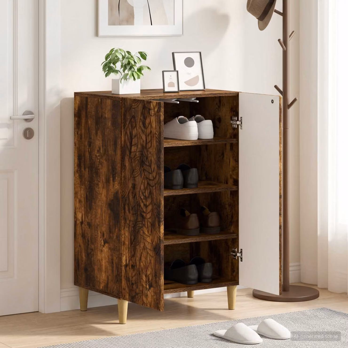 Mobile porta scarpe DELFT vidaXL in rovere fumo con ante a battente, L: 59,5 cm, P: 39,5 cm, H: 90 cm