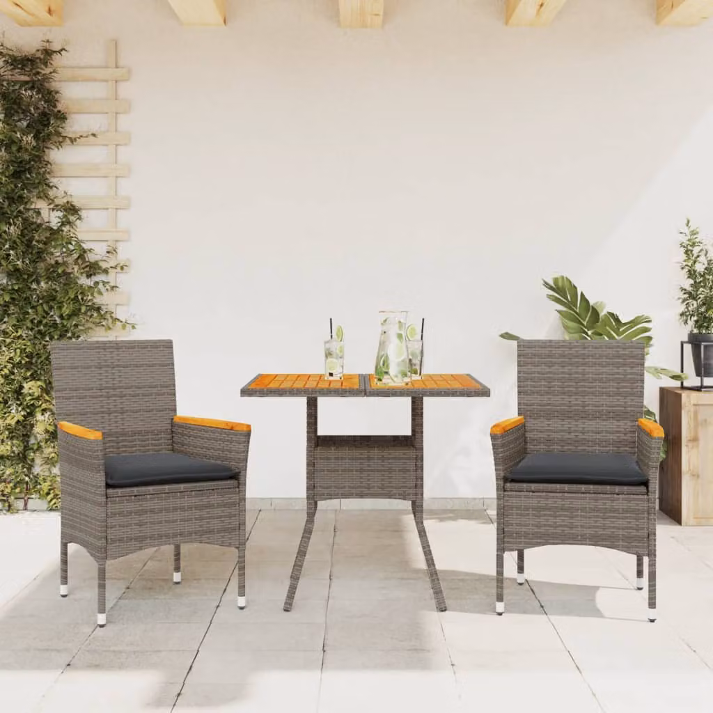 Set Pranzo da Giardino vidaXL in Acacia e Polyrattan Grigio con 3 Pezzi e Cuscini – 1