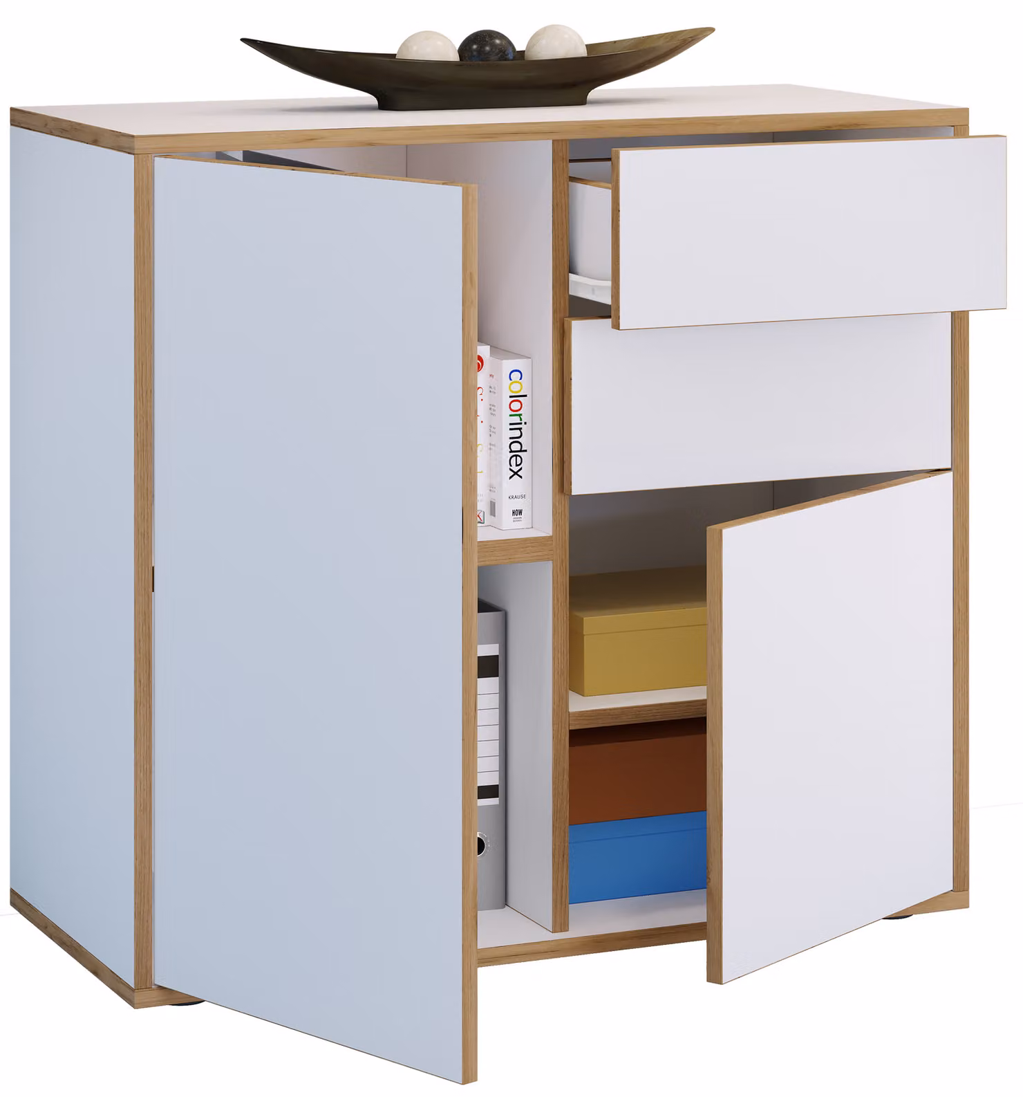 Cassettiera in legno | Tavolino con ante e cassetti | Mobili da ufficio | H. 74 x W. 80 x D. 33cm - Salia