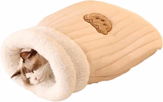 Sacco a pelo per gattini - Sacco a pelo parzialmente chiuso per animali domestici - Cuccia invernale morbida per gatti - Adatta per gatti e piccoli cani - 54x45 cm - Marrone chiaro