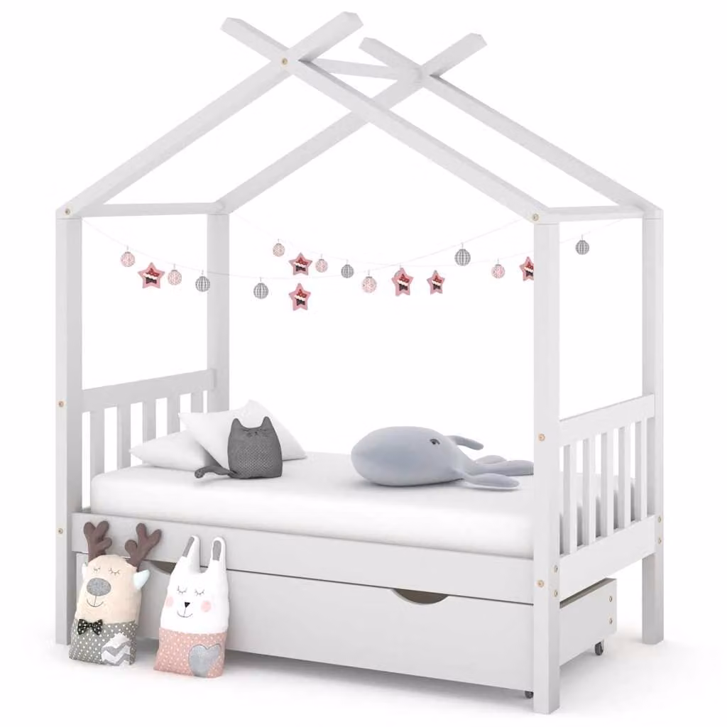 vidaXL Giroletto per bambini in legno di pino con cassetto, colore bianco, L 70 cm x P 140 cm