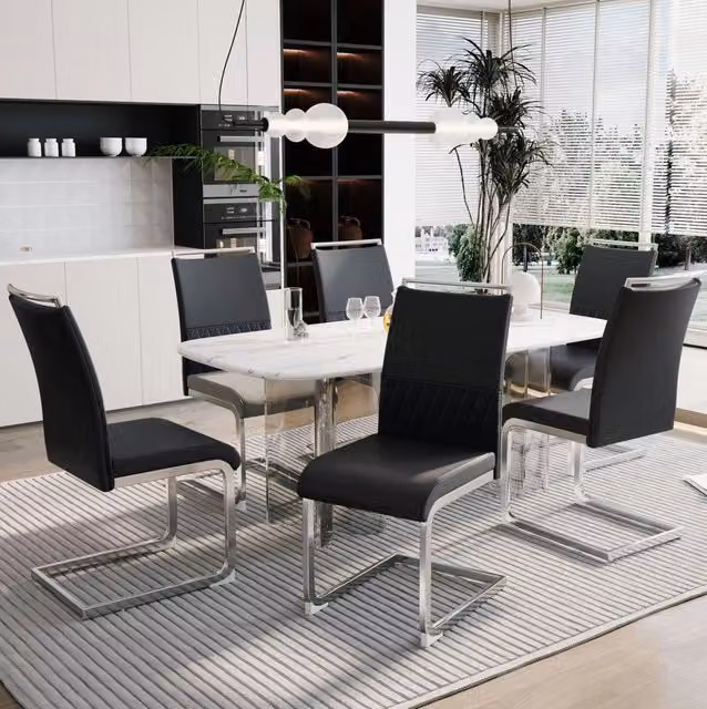 Set di 6 sedie da pranzo 42x48x95 cm in metallo nero, schienale ergonomico