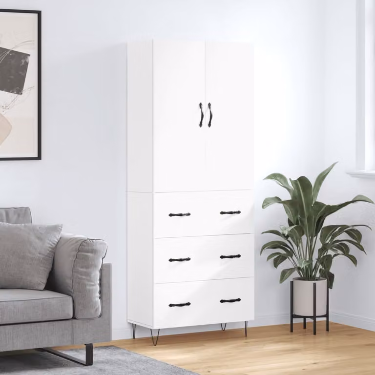 Credenza moderna vidaXL bianca in legno e metallo L: 69,5 cm, P: 34 cm, H: 180 cm