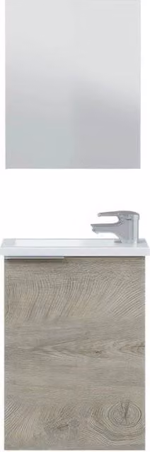 Mobile Bagno Sospeso in Kit Rovere 40 cm con Lavabo e Specchio a 1 Anta