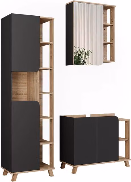 Set di mobili da bagno Karen Sonoma/Antracite 3 pezzi Vicco