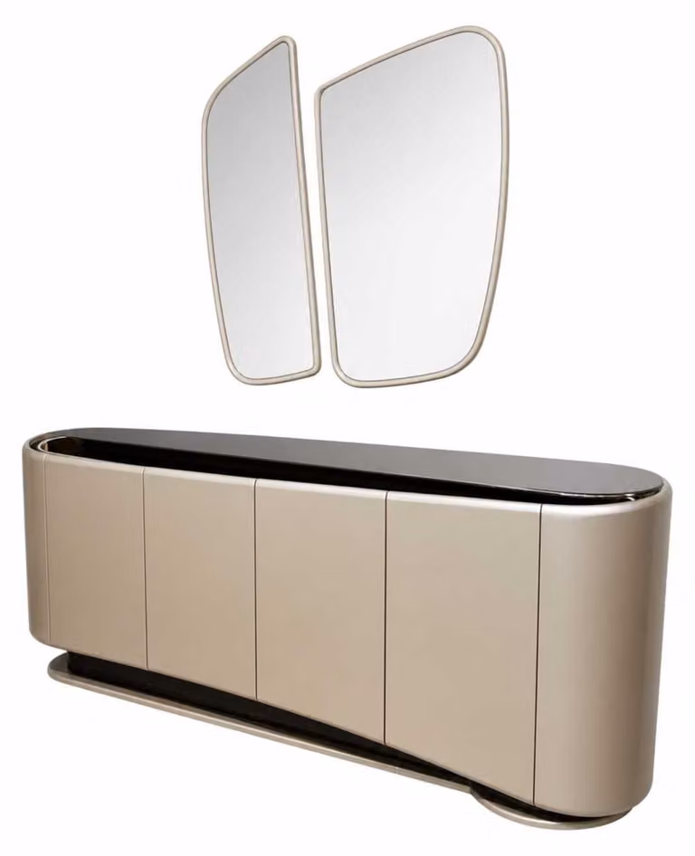 Mobile da pranzo moderno, completo di credenza e specchio, arredamento