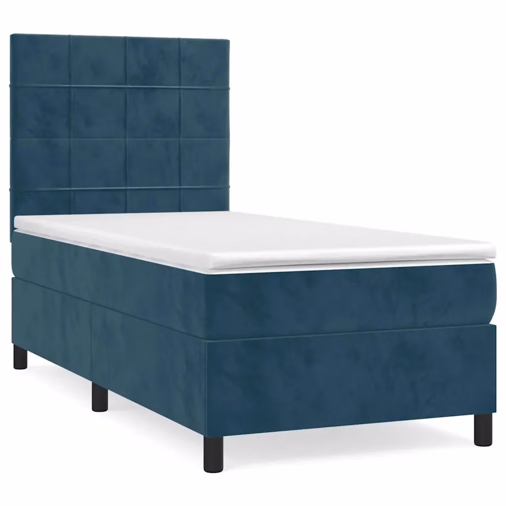 Letto con Giroletto a Molle e Materasso Ibrido vidaXL in Velluto Blu e Bianco L/P/H: 203 x 80 x 128 cm – 2