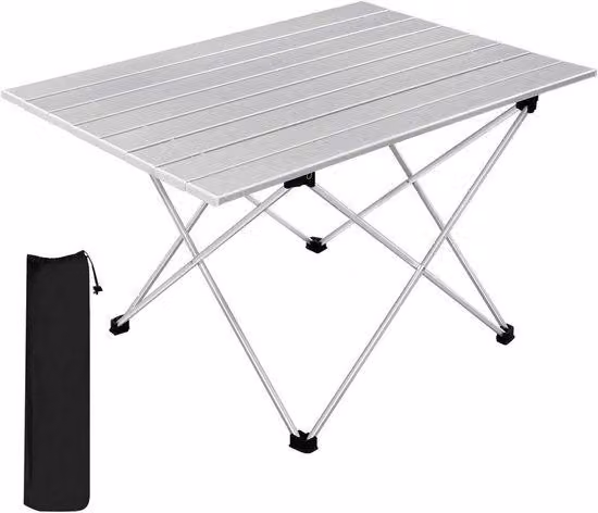 Tavolo da campeggio in alluminio - Pieghevole e portatile - Argento - Resistente alle intemperie - 56x46x40 cm - Set da esterno