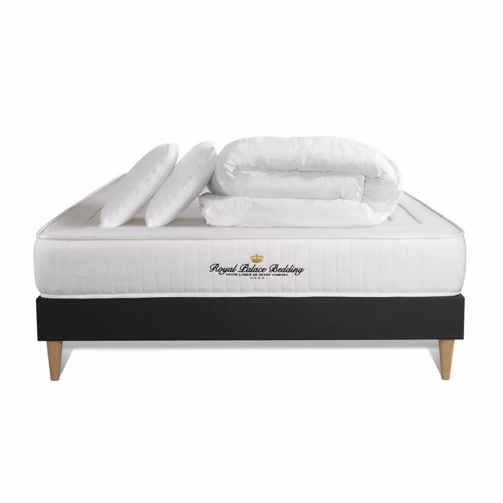 Set letto completo Royal Palace Bedding con materasso in schiuma antibatterica, box spring con doghe, 2 cuscini e piumino - Nottingham L/P: 200 x 200 cm – 2