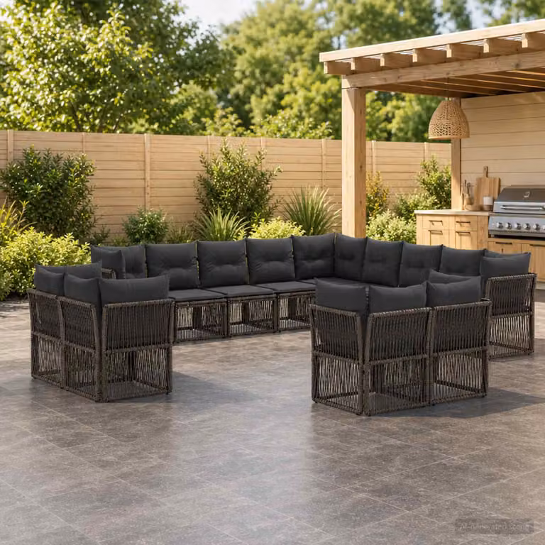Set Divano da Giardino vidaXL a forma a U in Polyrattan Grigio con Cuscini e Struttura in Acciaio Verniciato a Polvere