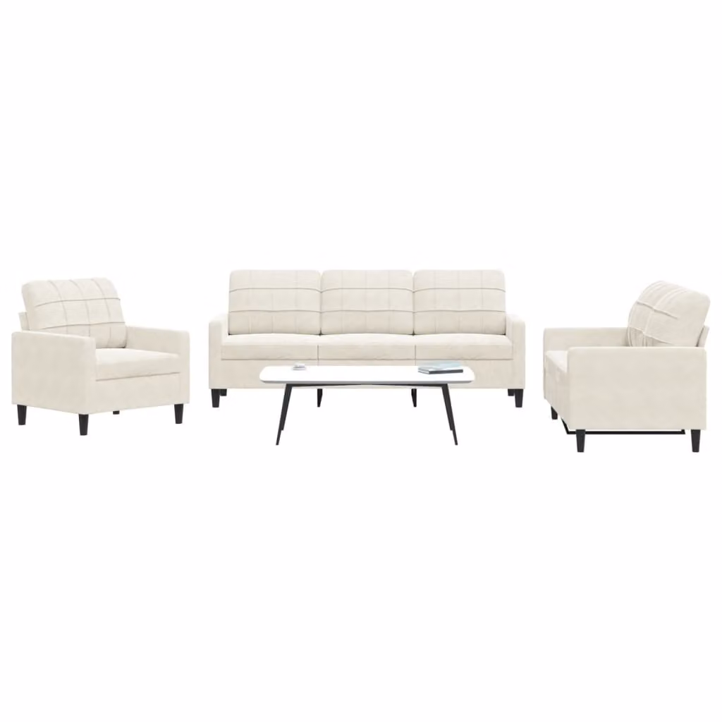 Maison Exclusive - Set divano a 3 pezzi con cuscini in velluto color crema