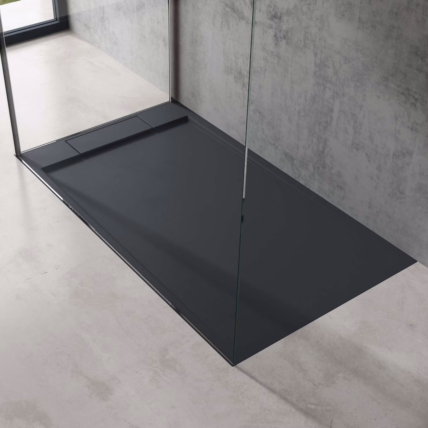 doporro Piatto Doccia 90x140x4cm con Piletta, Piatto Doccia Geoma04A in Pietra Artificiale Antracite incl. Piletta di Scarico (AL02), Forma: Rettangolare