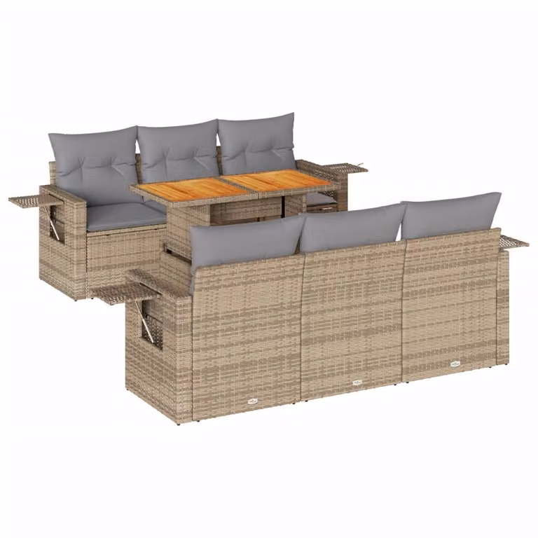 Set Divani da Giardino 7 pz con Cuscini Beige in Polyrattan
