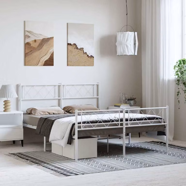 vidaXL Giroletto con Testiera e Pediera in Metallo Bianco L/P/H: 200 x 150 x 90 cm
