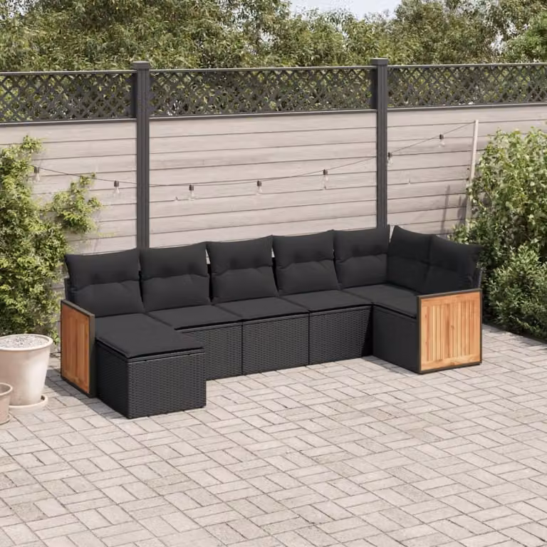 Maison Exclusive - Set da giardino 7 pezzi con cuscini in polyrattan nero