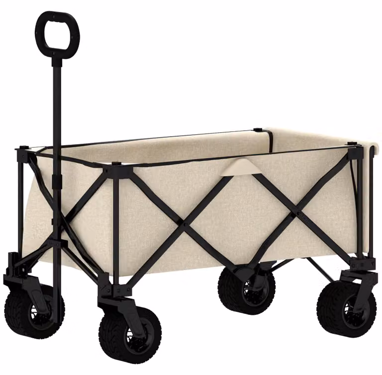 Carrello pieghevole da giardino - Carrello per il trasporto di materiali - Carrello per uso esterno - Carrello di trasporto - Carrello portaoggetti - Colore beige - Capacità di carico: 100 kg