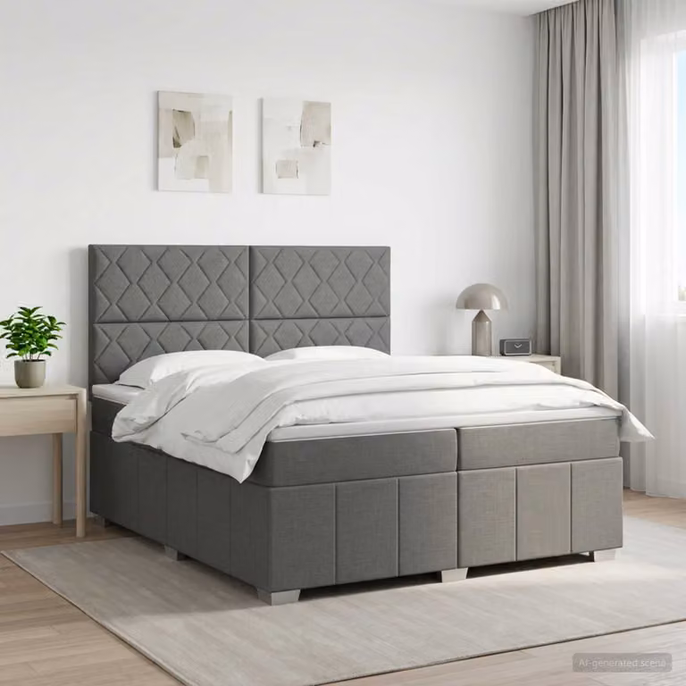 Letto box spring con materasso vidaXL in tessuto Grigio e Bianco, L/P: 200 x 200 cm