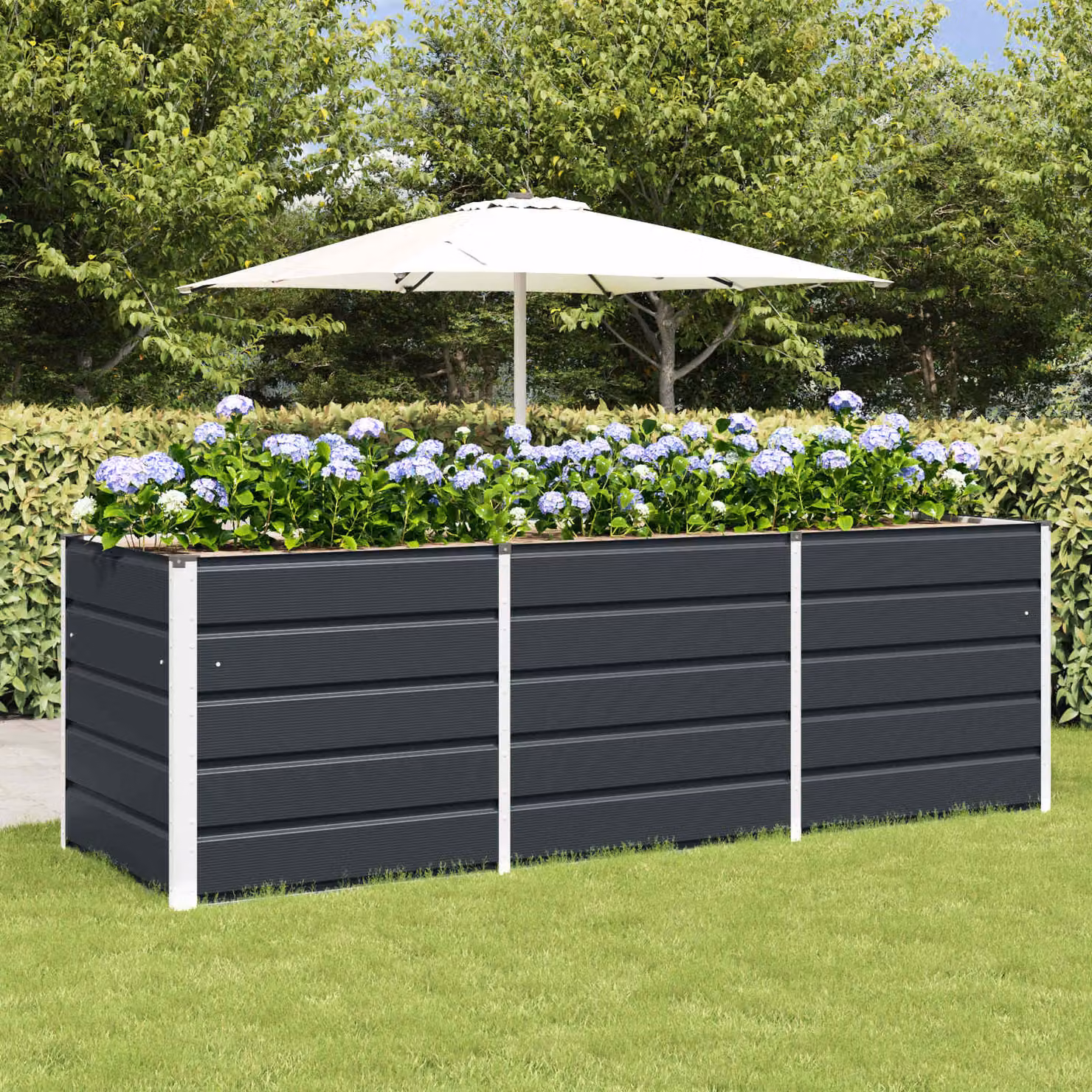 Fioriera vidaXL in acciaio e plastica colore antracite L/P/H: 240 x 80 x 75 cm