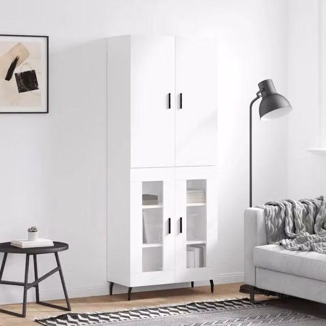 Credenza-Buffet-Armadio da cucina Bianca 69,5x34x180 cm in Legno Multistrato 271507