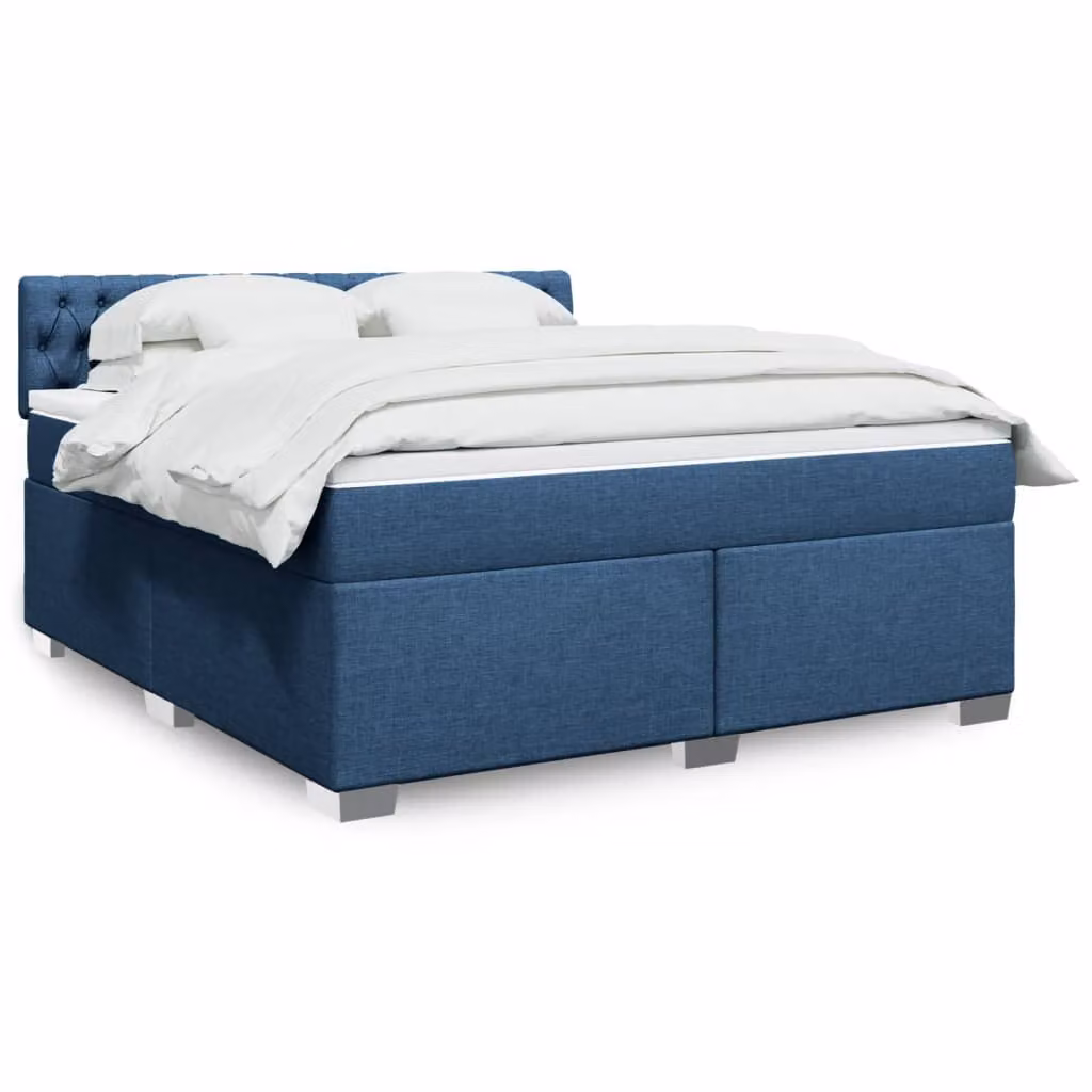 vidaXL Giroletto a Molle con Materasso Blu e Bianco in Tessuto L/P: 180 x 200 cm