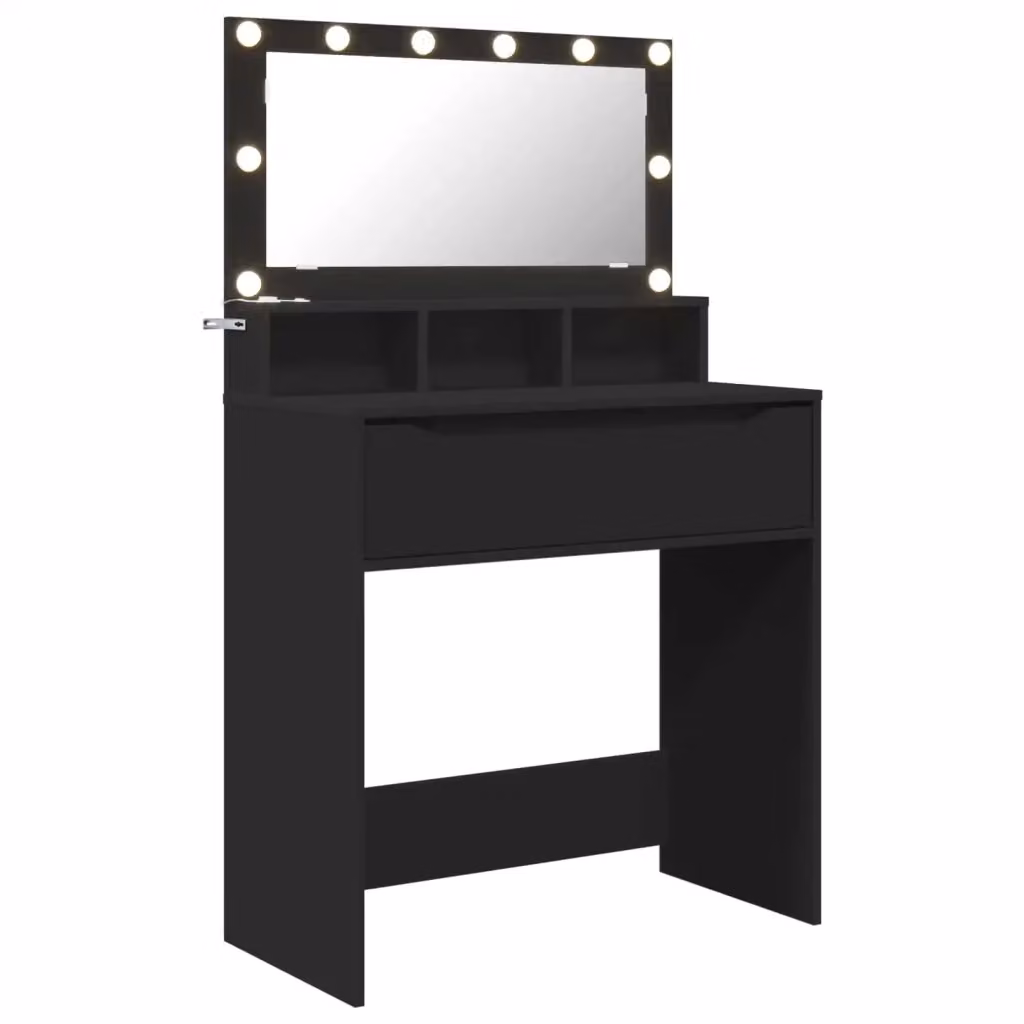 Tavolo da trucco Hollywood con LED vidaXL nero moderno L: 80 cm, P: 39,5 cm, H: 135 cm – 2