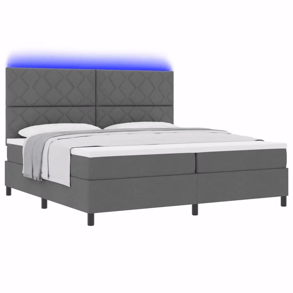 vidaXL Letto a molle moderno con strisce LED e porte USB, Grigio, L/P/H: 200 x 200 x 128 cm – 2
