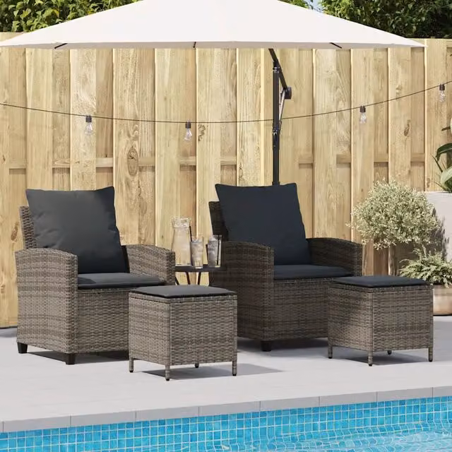 Set da giardino vidaXL composto da poltrona lounge e pouf con cuscini in tessuto grigio e struttura in metallo resistente ai raggi UV – 1