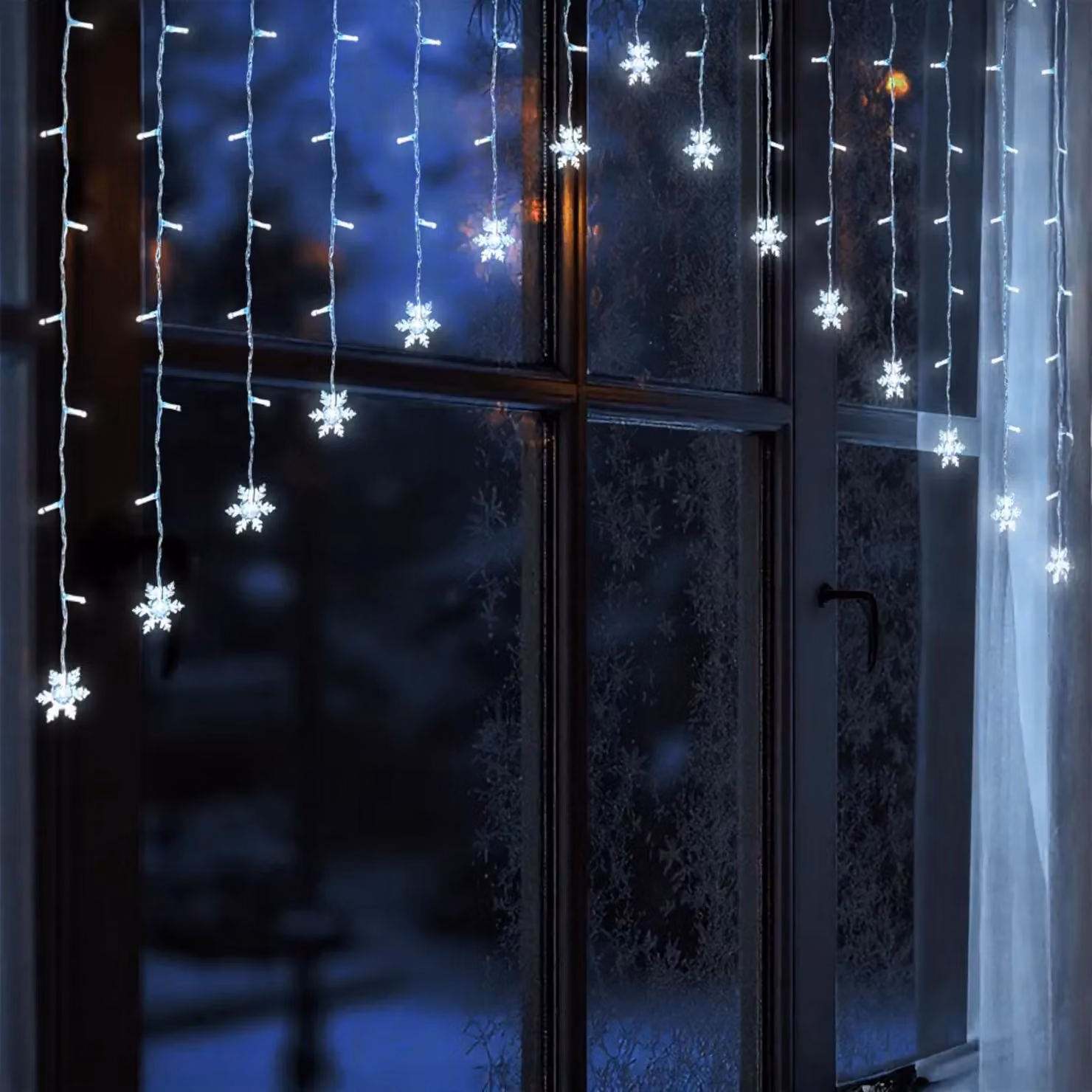 Tenda luminosa a fiocco di neve bianco freddo per interni - 71 LED - decorazione natalizia luci fiabesche 140 x 95 cm