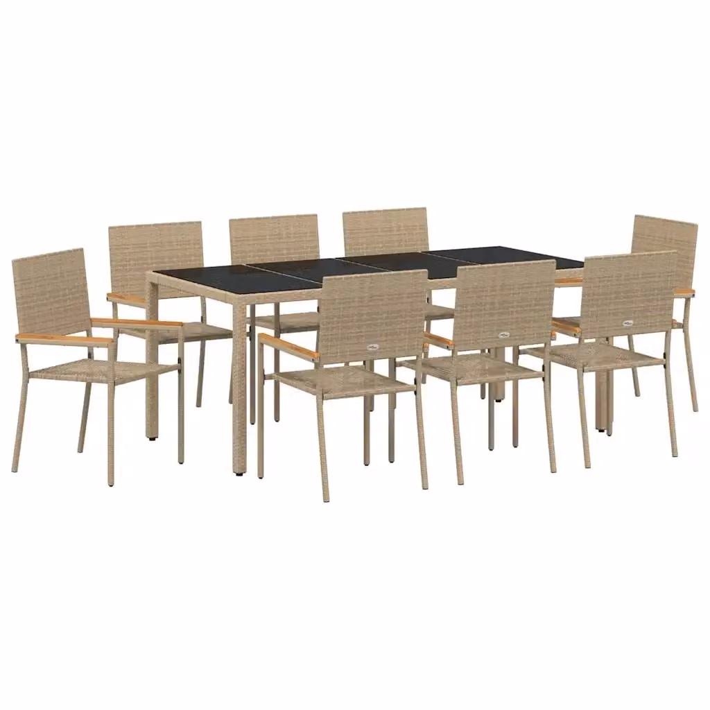 Set da pranzo per giardino vidaXL in polyrattan beige e marrone con tavolo in legno di acacia e vetro, 9 pezzi – 2