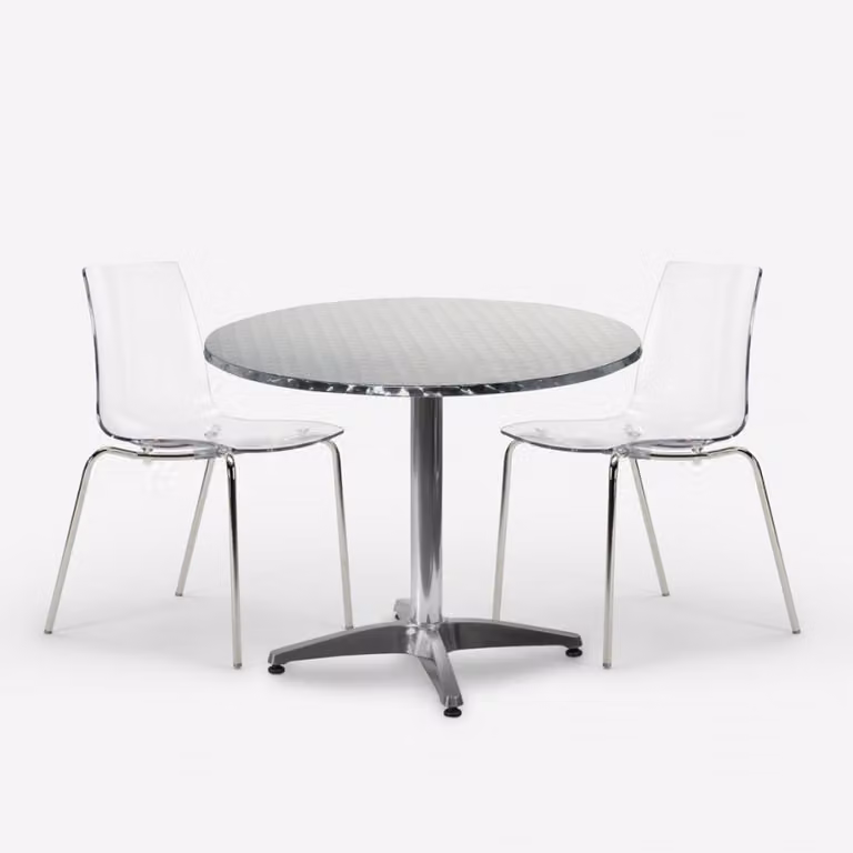Set da giardino con 2 sedie moderne e tavolo rotondo da 70 cm in acciaio Remos - Trasparente