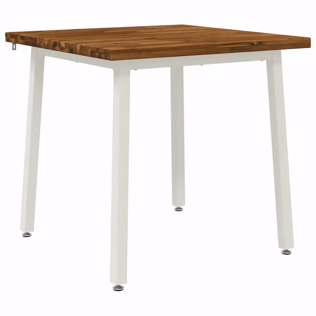 Tavolo da pranzo quadrato vidaXL in legno di acacia massello e metallo, Naturale e Bianco, L 80 x P 80 x H 75 cm – 2
