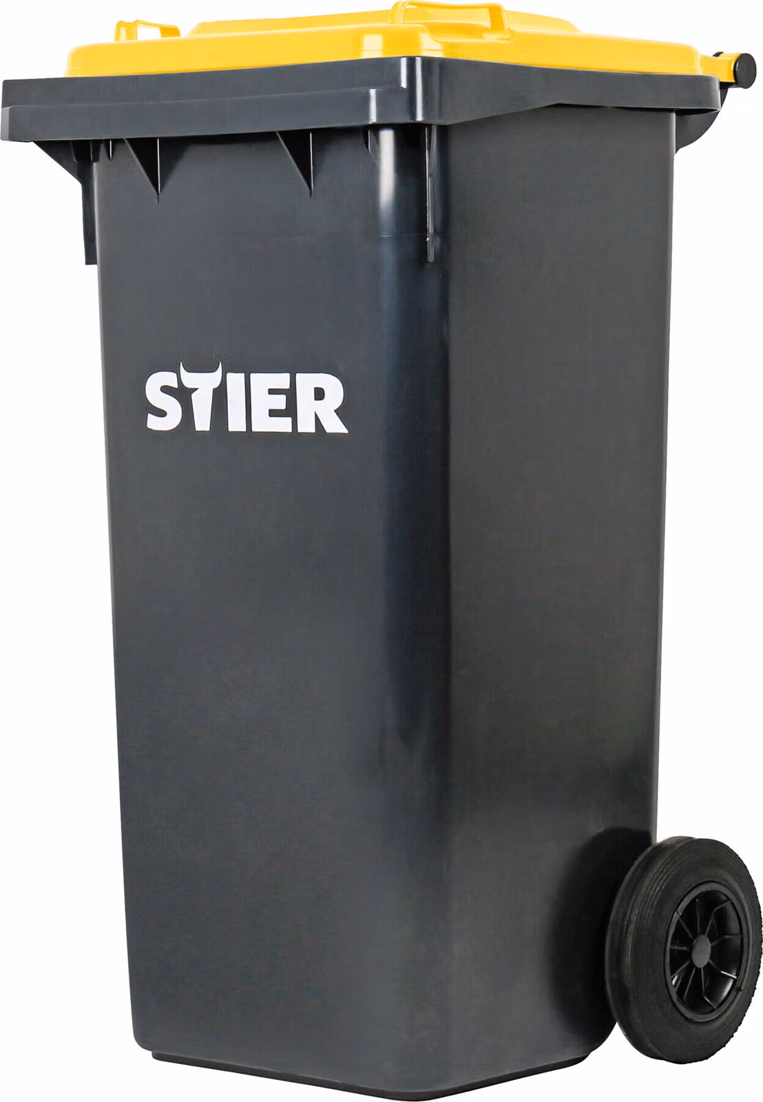 STIER Portarifiuti grande a 2 ruote, portarifiuti, volume 120 litri, portarifiuti, portarifiuti grigio, coperchio giallo, dimensioni: 475 x 550 x 930 mm, portarifiuti residuo con ruote e coperchio