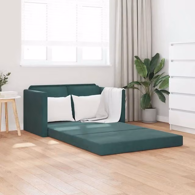 Divano Letto 2 in 1 vidaXL in Velluto Verde con Struttura in Metallo e Cuscini, L: 122 cm, P: 204 cm, H: 55 cm
