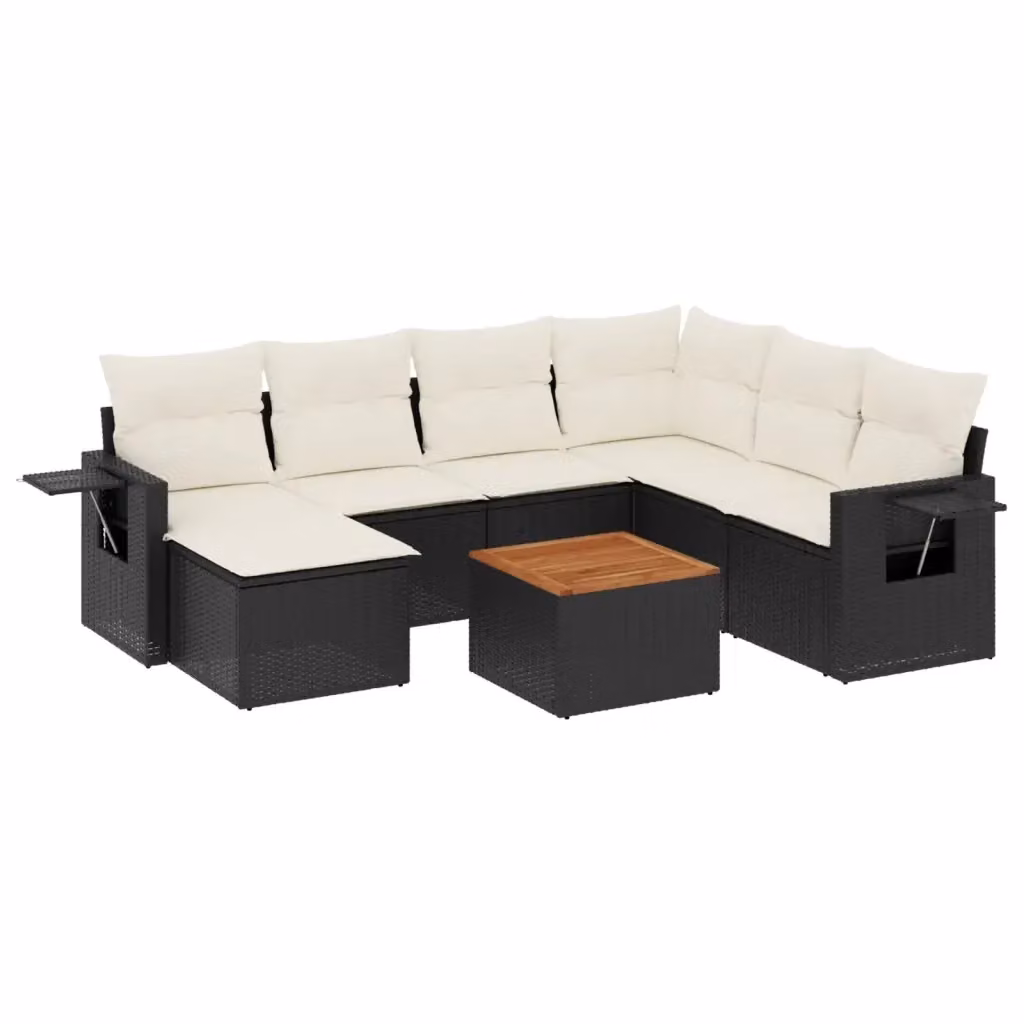 Set di divani da giardino a forma di L vidaXL in polyrattan nero con 8 pezzi e cuscini inclusi – 2