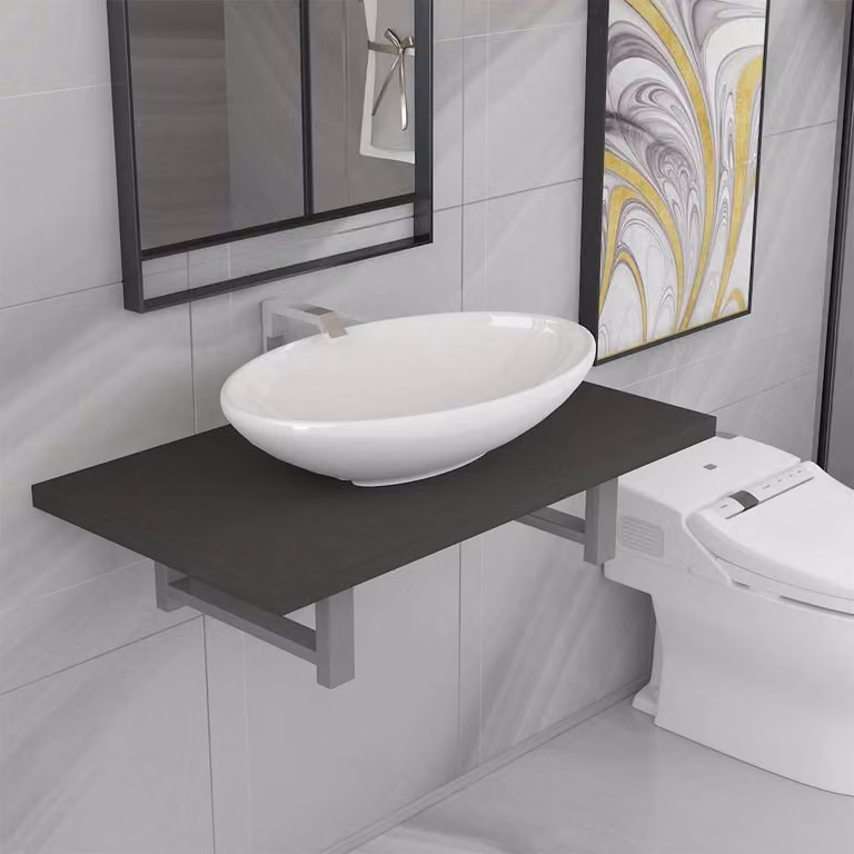 Set di mobili da bagno vidaXL in 2 pezzi con mobile lavabo e pensile in ceramica grigia e bianca, design moderno a parete
