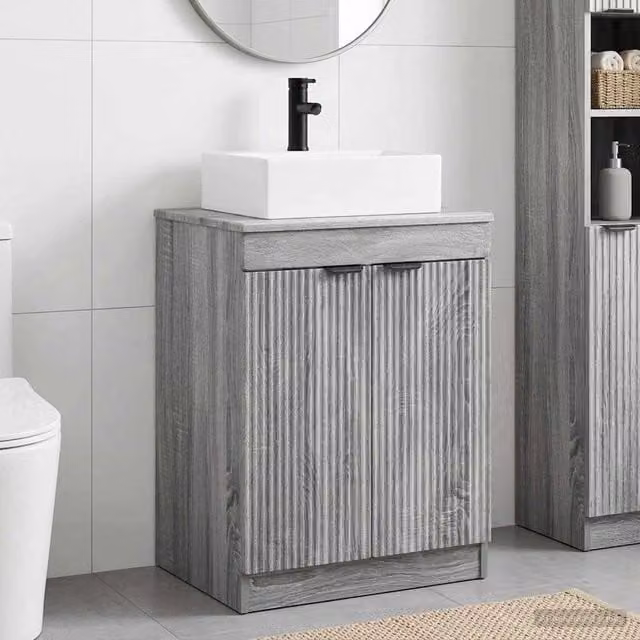 Mobile lavabo moderno vidaXL grigio opaco in legno MDF per il tuo bagno – 1