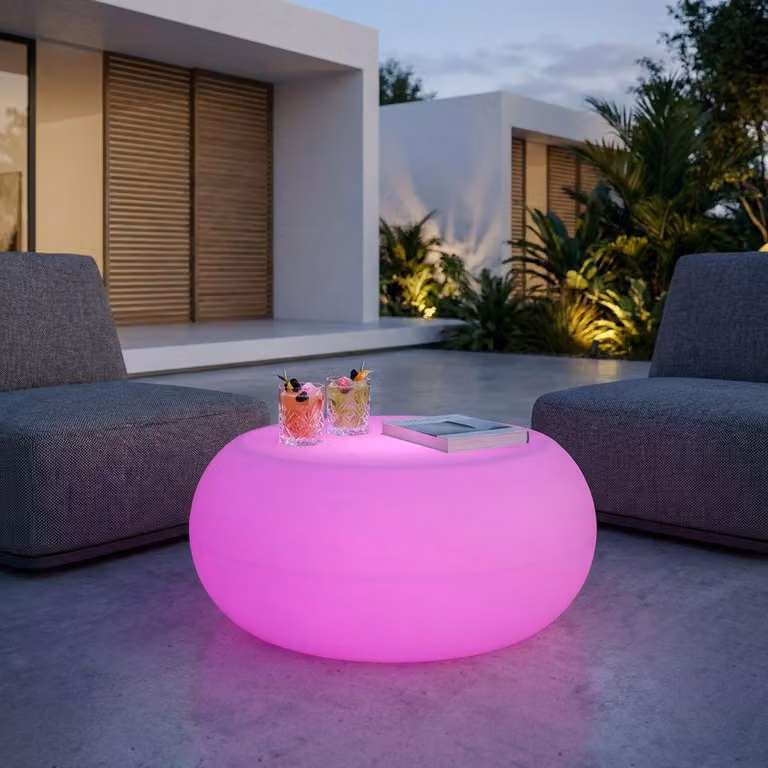 Milani Home - tavolino luminoso da esterno in polietilene, 68 x 68 x 41 cm, arredo luce per giardino, terrazzo e lounge