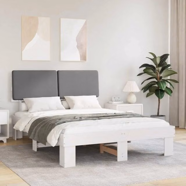 Letto con Testiera Rivestita Grigio chiaro 140 x 190 cm 877358