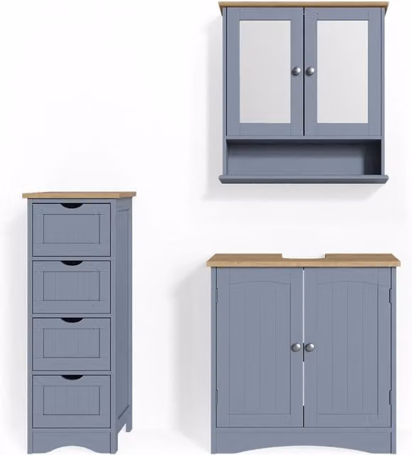 Set mobili bagno Bianco Grigio 3 pezzi Vicco