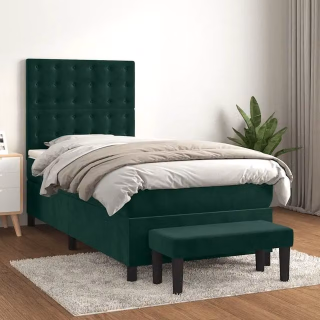 Letto Ibrido con Giroletto a Molle e Materasso vidaXL in Velluto Verde Scuro L/P/H: 203 x 80 x 128 cm – 1