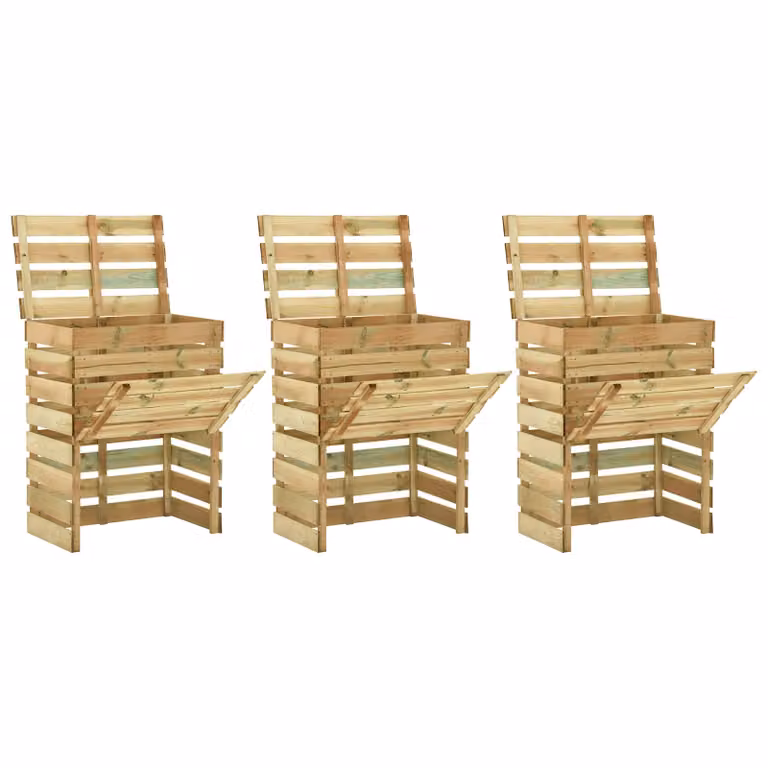 Compostiera da giardino a 3 scomparti vidaXL in legno, Verde