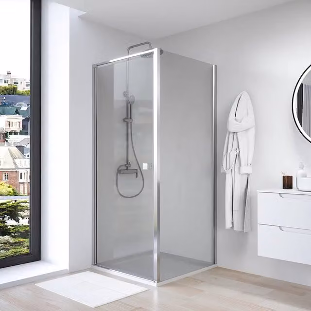Box doccia 100x70 cm con apertura a battente e parete fissa, profili cromati e vetro da 8mm trasparente h195 | Bahamas