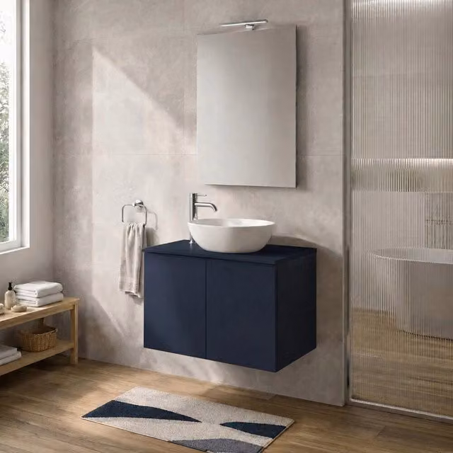 Mobile bagno sospeso Tierra INBAGNO blu con due ante e finitura opaca L: 80 cm, P: 50 cm, H: 45 cm