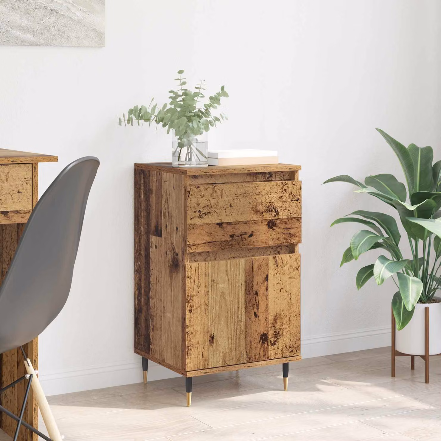 Credenza con cassetto vidaXL in legno vecchio e metallo, marrone e nero, L 40 cm x P 35 cm x H 70 cm