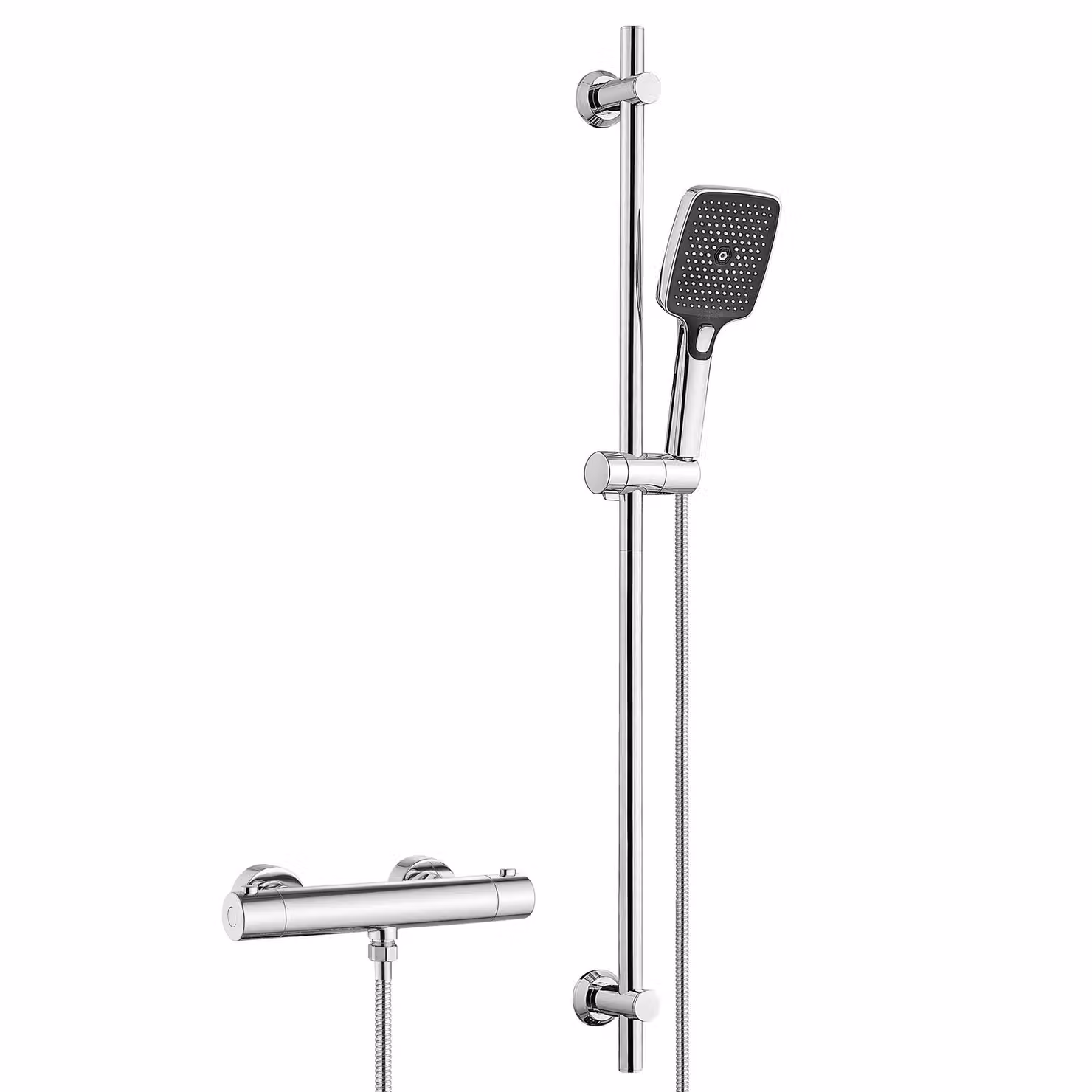 Sistema doccia JOHO con termostato – Set doccia in acciaio inossidabile con miscelatore, set con barra doccia e miscelatore termostatico, doccetta, barra doccia da 100 cm, cromato